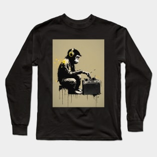 Handsome Illustration of BANKSY DJ Monkey Thinker Long Sleeve T-Shirt